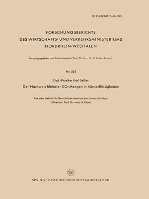 cover image of Der Nachweis kleinster CO-Mengen in Körperflüssigkeiten